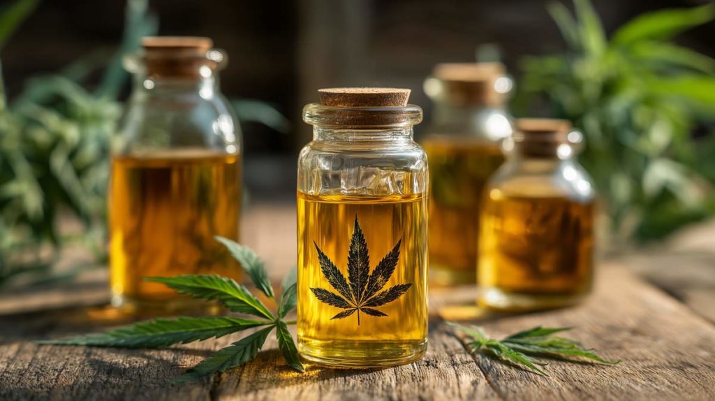 Plusieurs flacons d'huile de CBD